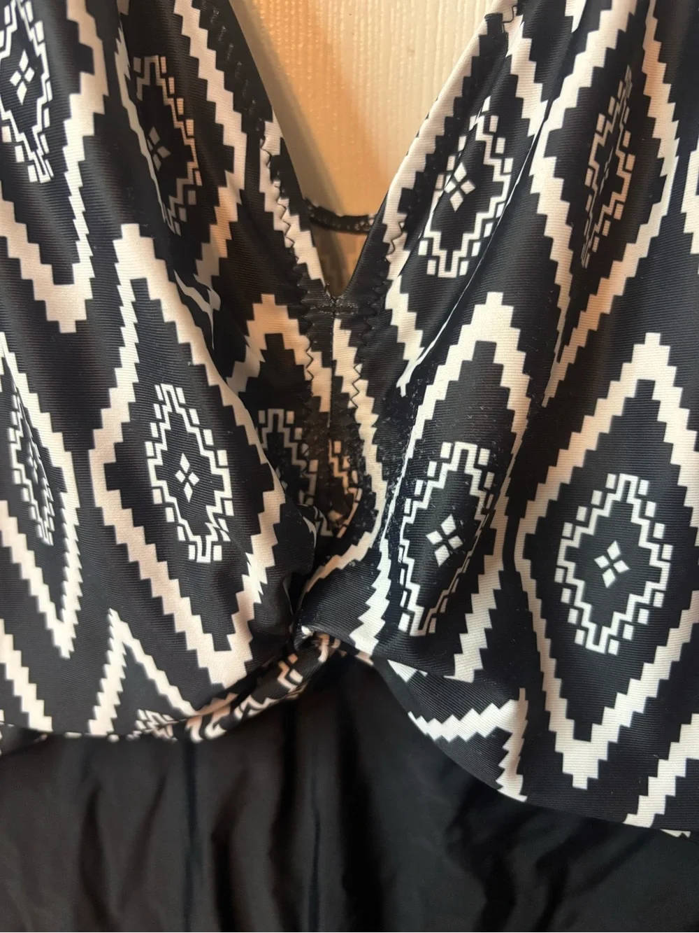Woman’s 3X Plus Size Black and White Geometric Swim suit